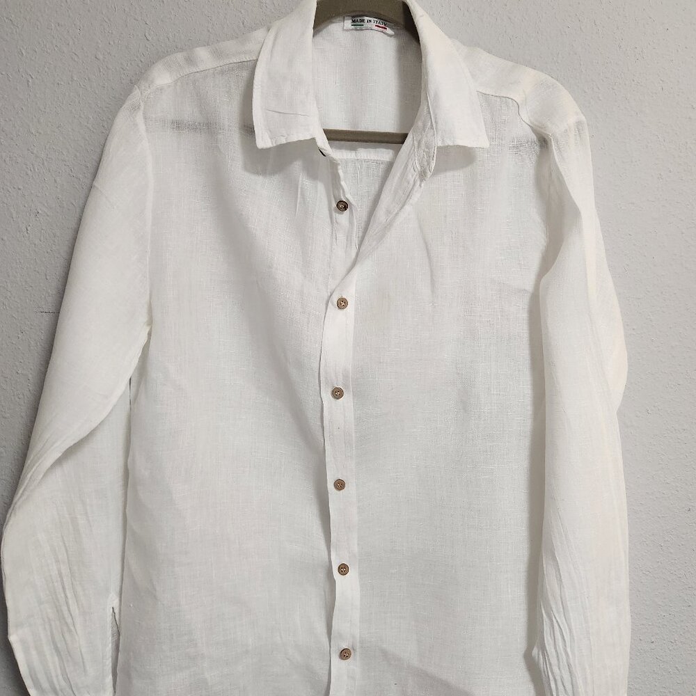 Made in Italy brand Crisp White Linen Button Down Shirt Medium